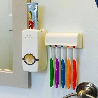 Automatic Toothpaste Dispenser with 5 toothbrush Holder Stand Set